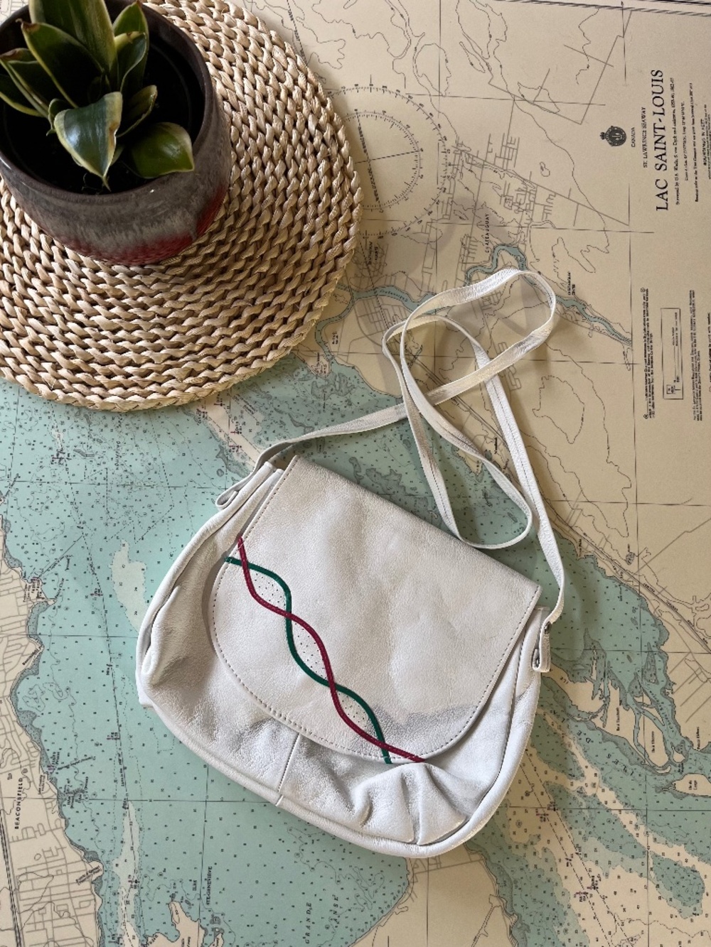 Vintage 80s White Leather Sling Purse